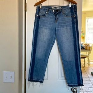Two tone denim boyfriend cropped jeans